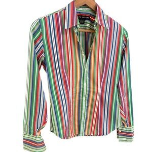 Ralph Lauren Black Label size 2 EUC Red and Green Striped Blouse